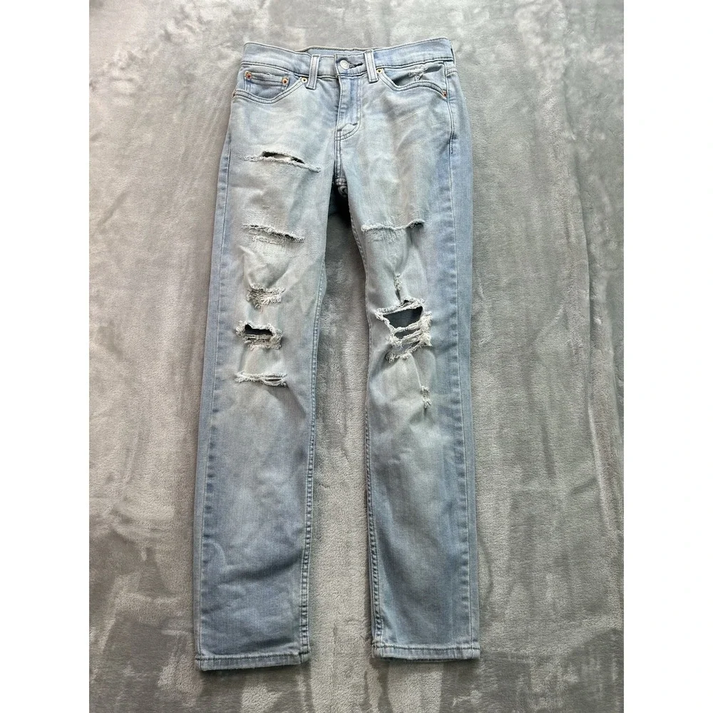Levis 511 Jeans Mens Sz 28x30 Blue SLim Fit Whiskered Distressed Stretch Guys